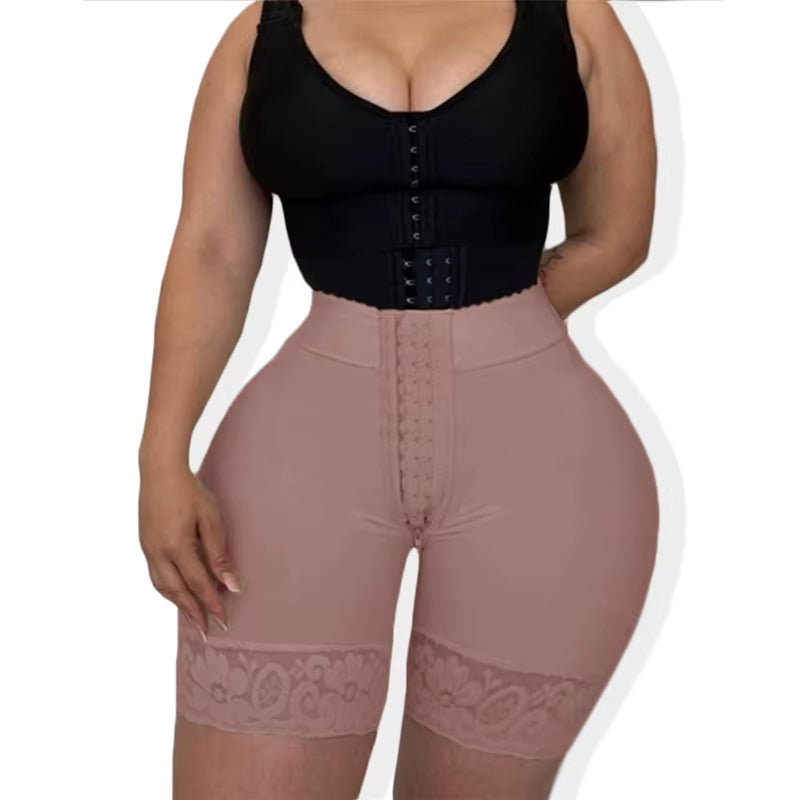Women Butt Lifter Faja Colombian Shaperwear Panties Front Closure Hook-Eye with Crotch Zipper High Compressionshapewear Shorts