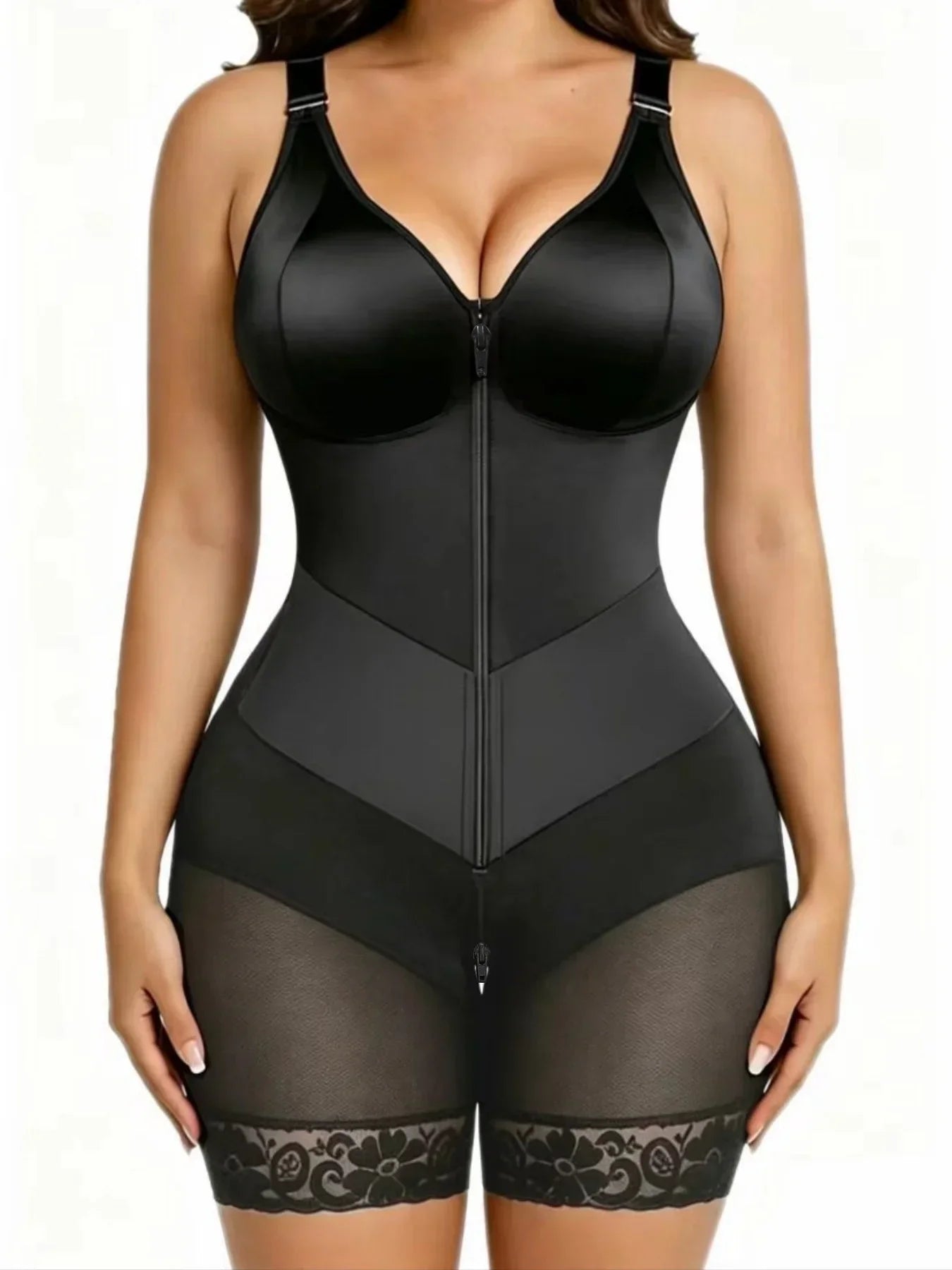 Women's Shapewear Moldeadoras with Enhanced Tummy Control Built-in Bust Pad Butt Lifter Body Shaper Zipper