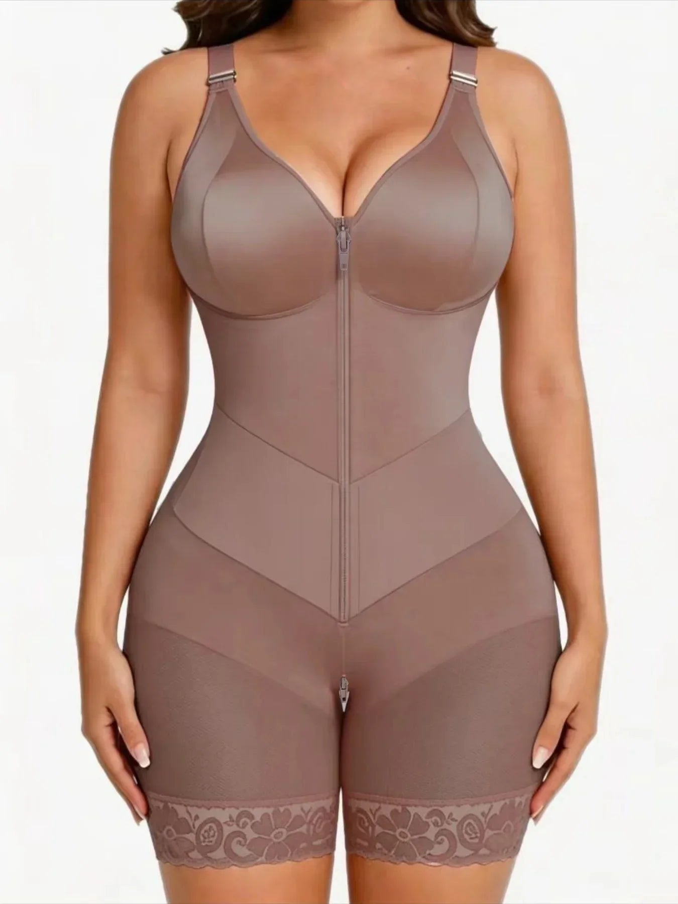 Women's Shapewear Moldeadoras with Enhanced Tummy Control Built-in Bust Pad Butt Lifter Body Shaper Zipper
