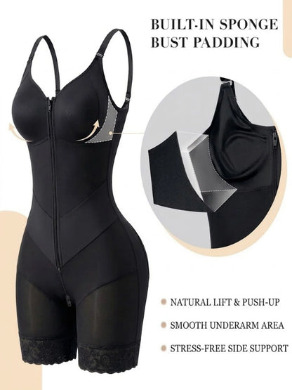 Women's Shapewear Moldeadoras with Enhanced Tummy Control Built-in Bust Pad Butt Lifter Body Shaper Zipper